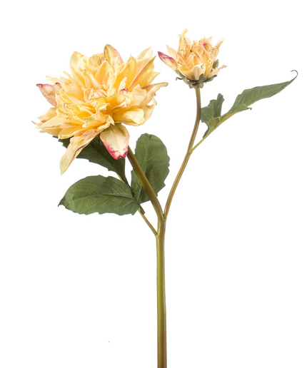 Zijden bloem "Dahlia" spray x2 dry look yellow | 52 cm