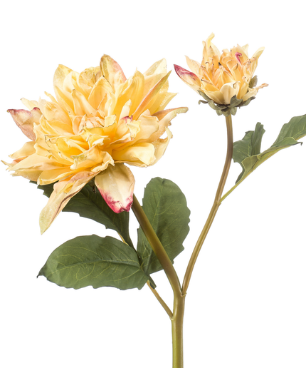 Zijden bloem "Dahlia" spray x2 dry look yellow | 52 cm