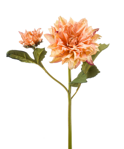 Zijden bloem "Dahlia" spray x2 dry look peach | 52 cm