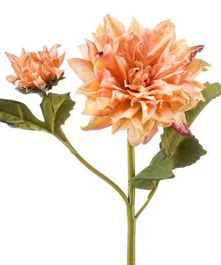 Zijden bloem "Dahlia" spray x2 dry look peach | 52 cm