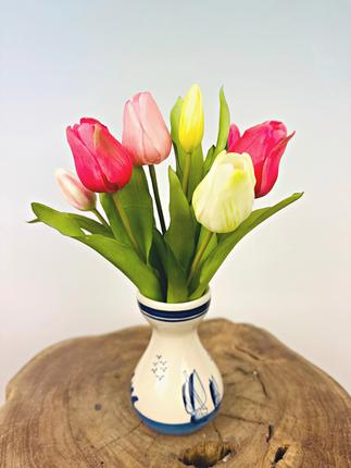 Kunst tulpen "Hollandse Pracht" - roze/wit | 30cm