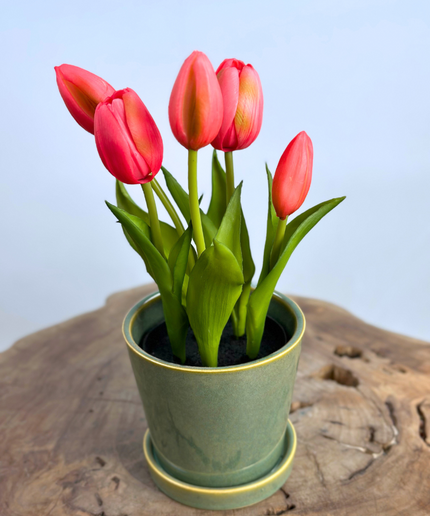 Kunst Tulpen - roze (incl. groene pot) | 30cm