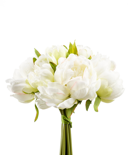 Zijden bloem "Peony" bundle white/green | 24cm