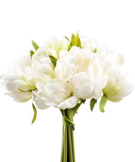 Zijden bloem "Peony" bundle white/green | 24cm