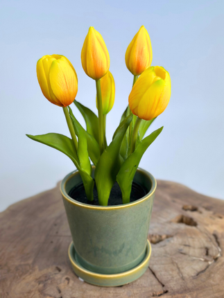 "Real Touch" Tulpen - geel (met pot) | 30cm