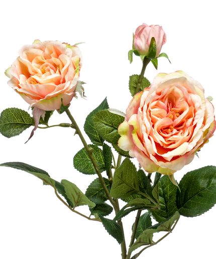 Zijden bloem "Rose" spray x3 peach/pink | 58cm